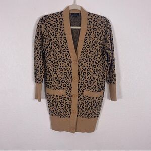 J. Crew Tan & Black Leopard Print V Neck Button Front Cardigan Sweater